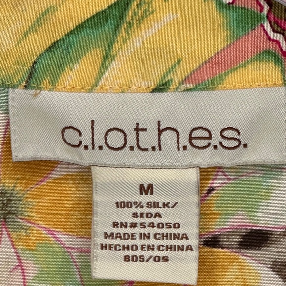 C.l.o.t.h.e.s Vintage Silk Blouse Floral Tropical Button‎ Down 3/4 Sleeves Sz M - Picture 6 of 9